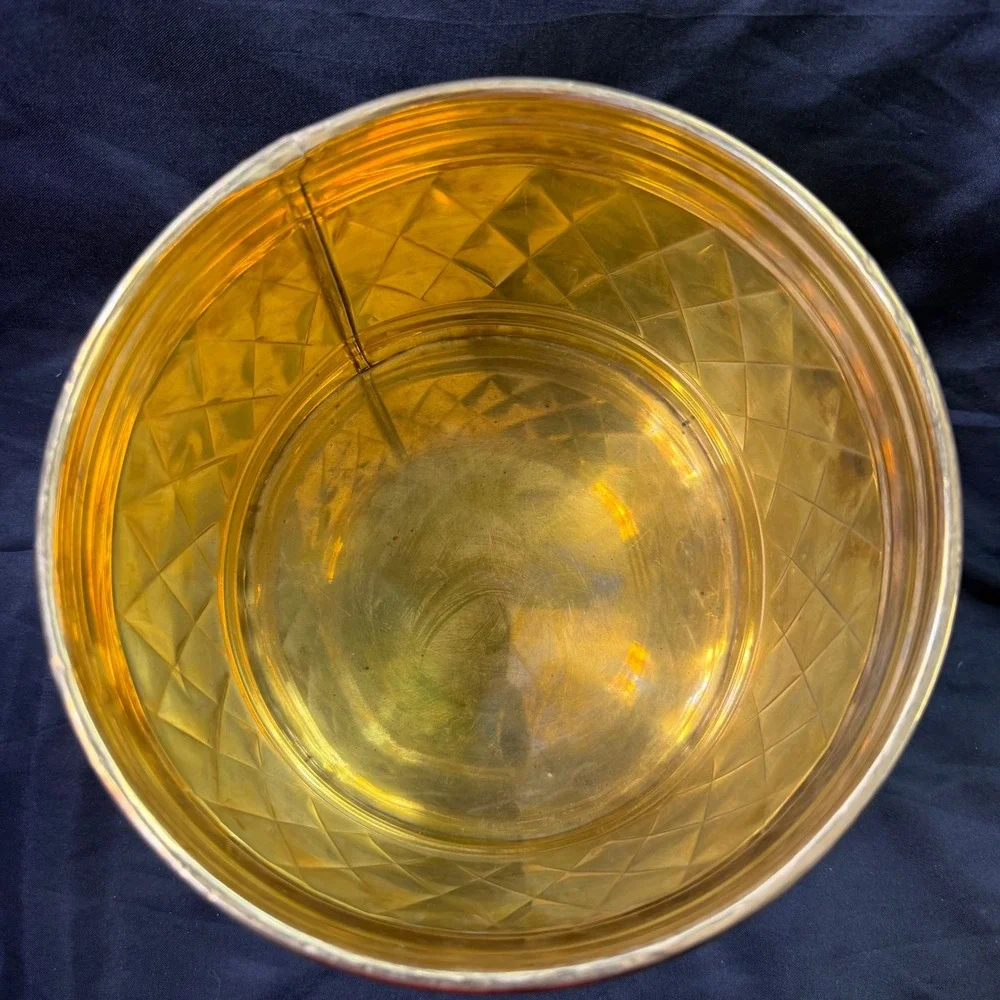 Vintage Brass Diamond Quilted Planter Pot Hollywood Regency Gold 7in
